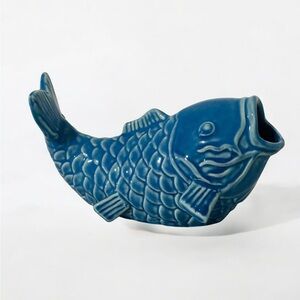 Vtg Blue Ceramic Pottery Koi Fish Sculpture 7” X 3.25” Decorative Asian Inspired